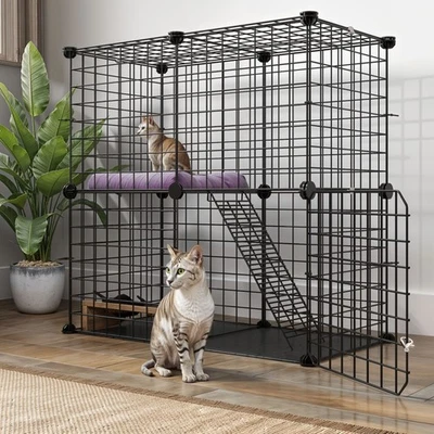 2 Tier Cat Cage Indoor Cat Enclosures Kitten Cage DIY Pet Playpen for 1-2 Cats - Image 1 of 4