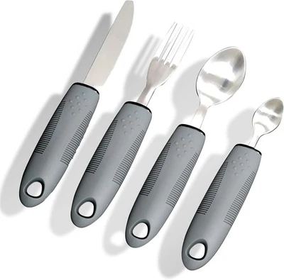 4 Teiliges Easy Grip Besteck Set Besteck Mit Dickem Griff Behinderten Esshilfen  - Bild 1 von 4