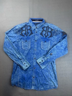 Camisa ROAR Signature bordada para hombre azul con botones XL vaquero occidental Foto 1 de 4