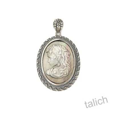 Antiguo Colgante Camafeo Medusa Madreperla Negro Plata de Ley 925 Único Foto 1 de 4