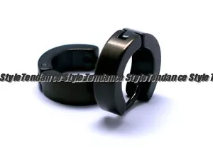 PAIRE DE BOUCLES D'OREILLES HOMME ADO NEUVE BIJOU TOUTE NOIR EN ACIER ALLBLACKS - Imagen 1 de 1