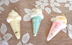 3er Set Vintage SILVESTRI mundgeblasene irisierende MCM Eisglas Ornamente - Bild 1 von 10