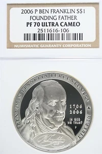 2006 P Ben Franklin Founding Father Silver Dollar Commemorative NGC PF70 UC - Picture 1 of 2