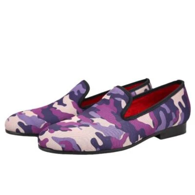 Mocassins masculinos de couro britânico camuflagem festa slip on retrô vestido sapatos de negócios - Imagem 1 de 4