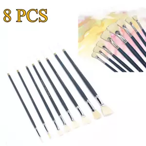 8PCS Bristle Fan-Shaped Oil Brush Pen Set Long Stick Pen Good Water Absorption - Picture 1 of 10