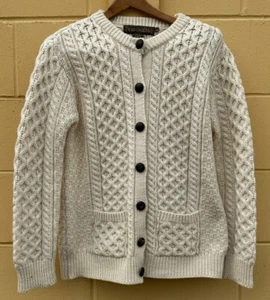 Irish Crafts Womens 100% Merino Wool Cable Knit button Cardigan Sweater Size L - Picture 1 of 5