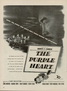 1944 Movie The Purple Heart 1940s Vintage Print Ad Darryl F Zanuck Producer Star - Picture 1 of 7