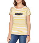 s.Oliver Ladies T-Shirt - Striped - Courage Statement - Yellow / White - Size UK
