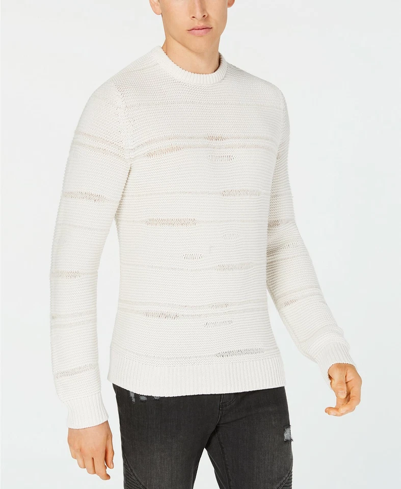 INC International Concepts Men's Rage Crew Neck Pullover Sweater, Vintage White - Image 1 of 1