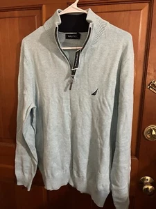 Suéter Nautica Hombre Mediano Adulto Verde Agua Sólido Pullover Algodón Suave 1/4 Cremallera - Imagen 1 de 6