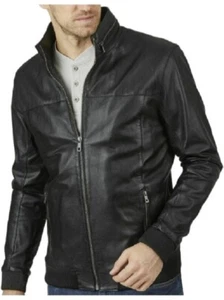 Leather Jacket Biker Men's Motorcycle Real Men Racer Skin Soft Vintage Black 110 - Picture 1 of 4