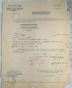 GUERRE 39/45 WW2 FFI ARDECHE NOTIFICATION GRADE FICTIF ASPIRANT FFI 1945 - Picture 1 of 1