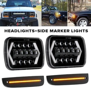 For 97-01 Jeep Cherokee LED Headlights + Front Side Corner Parking Marker Lights - Picture 1 of 12