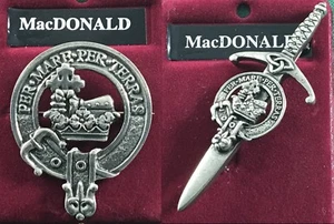 Insignia de peltre o falda escocesa cresta del clan escocés MacDonald - Imagen 1 de 3