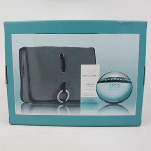AQVA Pour Homme MARINE by Bvlgari 3 Pcs Set: 1.7 oz EDT Spray, Gel & Pouch NIB - Picture 1 of 4
