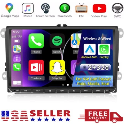 For VW Volkswagen Jetta Passat GPS Nav Car Stereo Radio Carplay Android 13 BT FM - Image 1 of 4