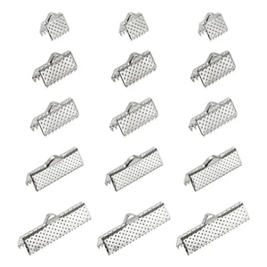 100Pcs Ribbon Crimp Clamp Ends, 8/10/13/20/25mm Bookmark Pinch Clasps Silver - Picture 1 of 7