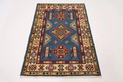 3x5 ft Kazak Blue Area Rug Afghan Hand Knotted Tribal Rug oriental bedroom rug - Image 1 of 4