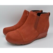 Sorel Womens Size 6.5 Evie Ankle Waterproof Warp Red Pull On Suede Booties Boots