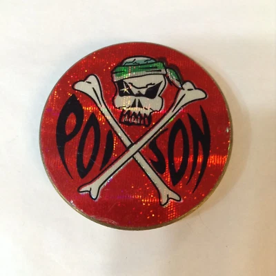 Poison brass slammer pog skull with bandana crossbones red background - Image 1 of 4