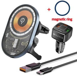 Car Wireless Fast Magsafe Charger Magnetic Phone Mount Holder For iPhone/Samsung - Picture 1 of 19