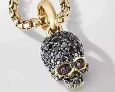 2Ct Round Lab Created Diamond Skull Charm Pendant No Chain 14KYellow Gold Plated - Image 1 of 4