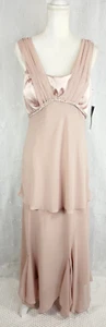 NariAnna Blush Tan Midi Dress Gown Bridesmaid Formal Satin Chiffon Womens XL NWT - Picture 1 of 10