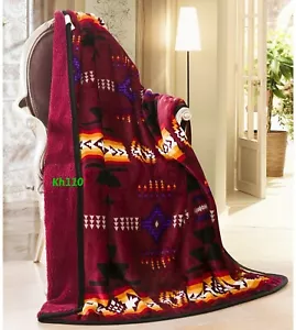 Navajo Print Throw Blanket Sherpa Southwest Native American Indian 50"x 60"Red - Picture 1 of 3