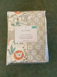 The Peanutshell Safari Adventure 2 Pack Bassinet Fitted Sheets - Picture 1 of 2