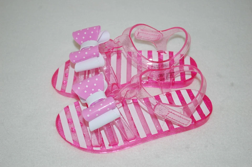 Toddler Girls PINK GEL SANDALS Open Toe PINK WHITE BOW Ankle Strap 7 8 9 10 11 - Image 1 of 3