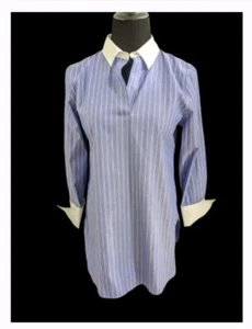 Chico's Coolmax Shirt Blue White Striped No Iron Blouse Tunic Top 0 US S Small 4 - Picture 1 of 8