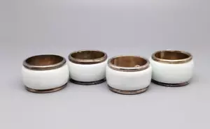 Set of 4 Silver plated White Napkin Rings - Picture 1 of 6