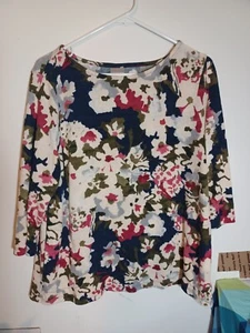 Chicos Size 2 Floral Sweater 3/4 Sleeve side Pockets - Picture 1 of 9