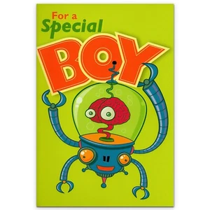 Science HAPPY BIRTHDAY Card FOR BOY, Robot Brain by Designer Greetings +Envelope - Picture 1 of 4