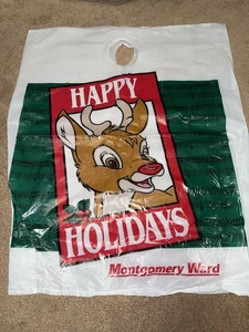 MONTGOMERY WARD CHRISTMAS RUDOLPH RED NOSED REINDEER SHOPPING BAG ADVERTISING - Picture 1 of 6