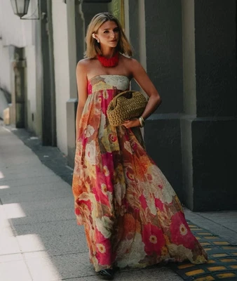 VESTIDO MAXI ZARA MUJER SS25 ZW COLECCIÓN ESTAMPADO FLORAL Rosa | 3095/120_XS-L Foto 1 de 4