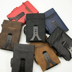 Minimalist Leather Card Holder Wallet – RFID Pop-Up Metal Case with Cash Clip - Picture 1 of 11