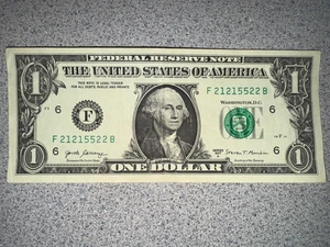 Rare $1 Dollar Bill Banknote Series 2017 A Fancy Serial Number Trinary 21215522 - Picture 1 of 3