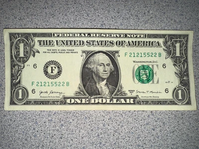 Rare $1 Dollar Bill Banknote Series 2017 A Fancy Serial Number Trinary 21215522 - Image 1 of 3