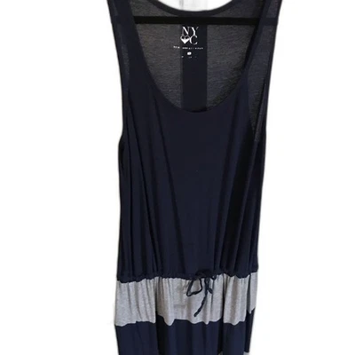 Maxi Vestido New York & Company Azul y Gris Rayas Cordón Talla S Foto 1 de 4