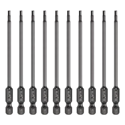 10pcs 2.5mm Metric Hex Head Wrench Drill Bit 100mm Length Magnetic Bits, Black - Image 1 of 4