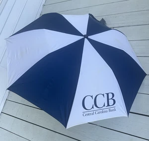 Vrg Central Carolina Bank Umbrella Blue/White See photos for stain Smells Smoke - Picture 1 of 10