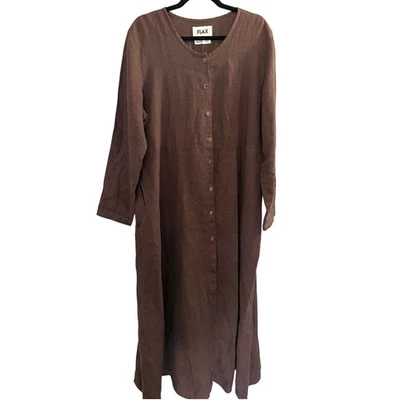 Maxi Vestido Lino De Gran Tamaño M Marrón Manga Larga Cottage Minimal Lagenlook Foto 1 de 4