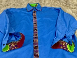 KENTE TRIBAL PRINT LANGARM BUTTON DOWN KRAGEN KLEID HEMD XXL (W-27 L-32) - Bild 1 von 11