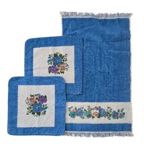 Vintage Blue Floral Kitchen Hand Towel & Dish Cloths Set - Picture 1 of 1