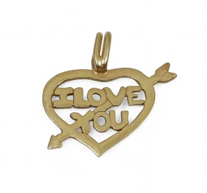 Solid 9ct Yellow Gold I Love You Heart Arrow Necklace Pendant Bracelet Charm 375 - Picture 1 of 6