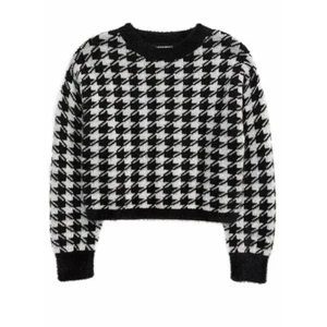 1901 Girls Fuzzy Knit Crewneck Sweater Black/Ivory Houndstooth Medium(8/10) $49 - Picture 1 of 1