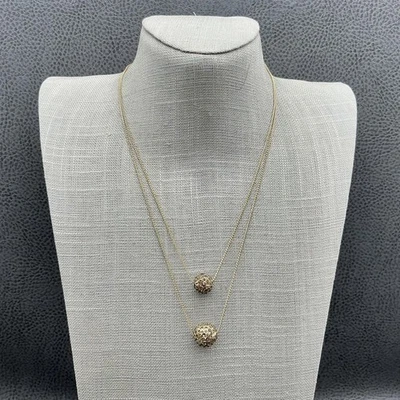 Colar em camadas Kenneth Cole tom dourado corrente dupla pingente de bola de cristal 18" - Imagem 1 de 4