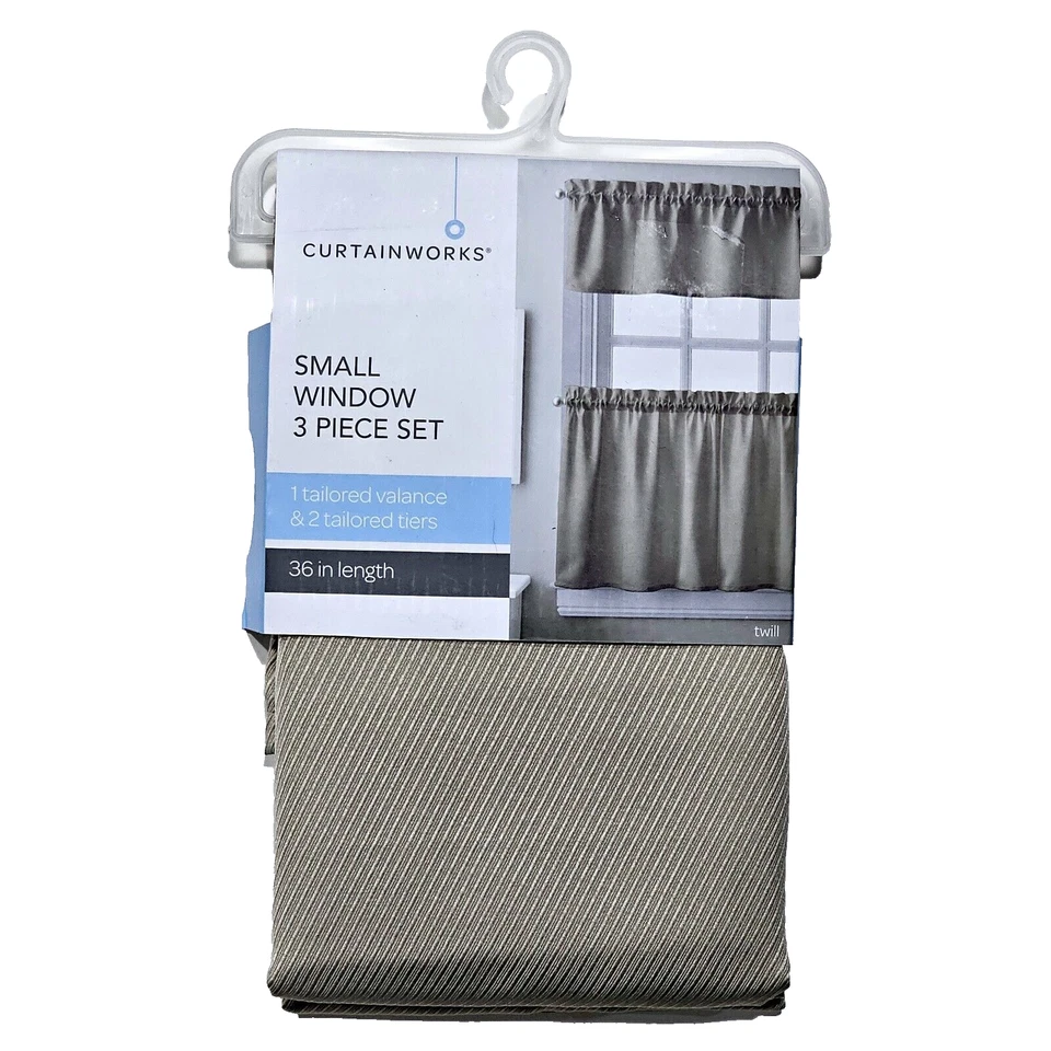 Curtainworks Small Window 3 Piece Set Tailored Valance 58x14 2 Tiers 56x36 Twill - Image 1 of 1