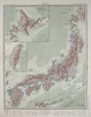 Original 1921 Hermann Haack Map JAPAN TAIWAN Hokkaido Kurile Islands Formosa - Image 1 of 4